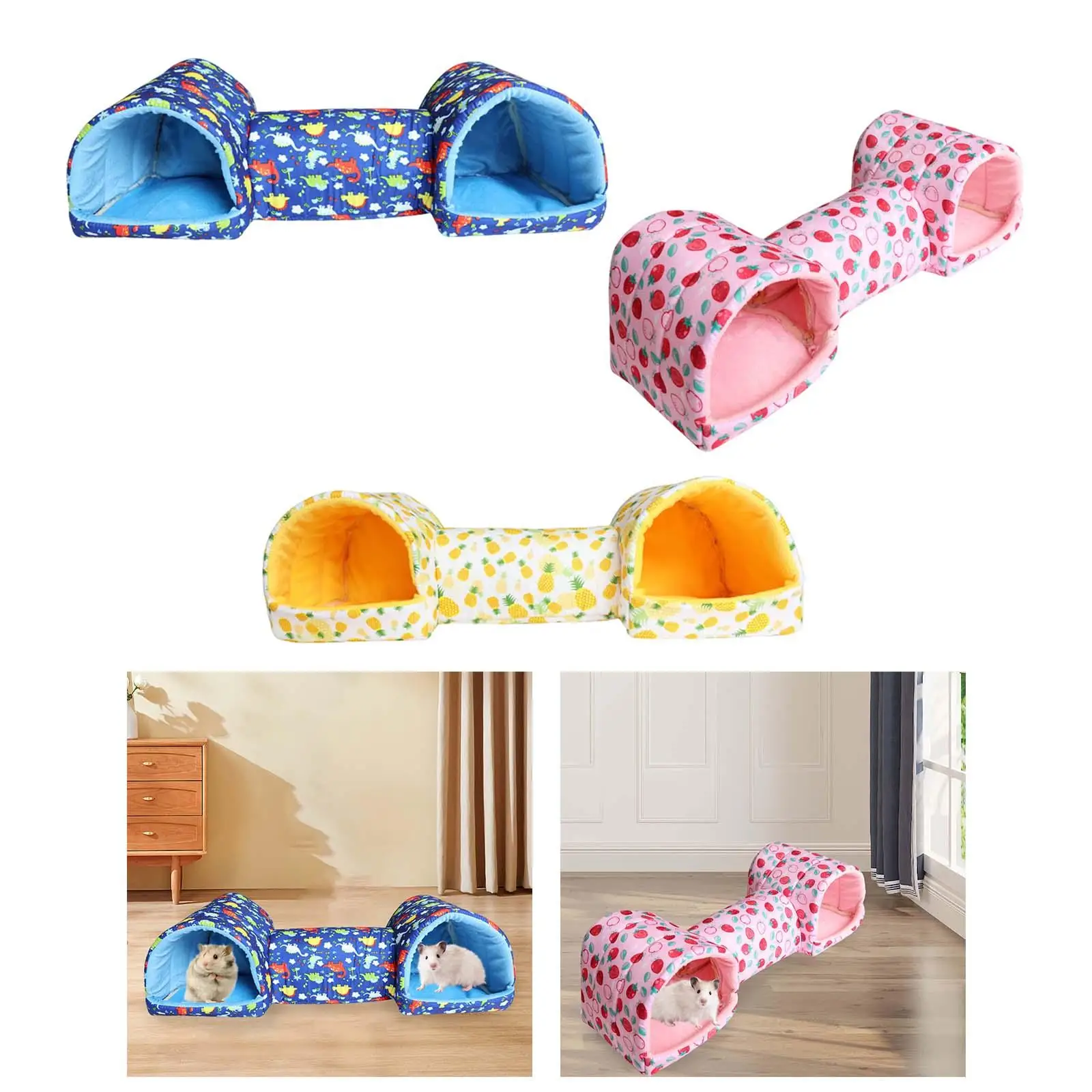 Guinea Pig Tunnel and Bed Hamster Hideout Breathable Entertainment Corner Tunnel Tube Guinea Pig Bed for Small Pets Mice