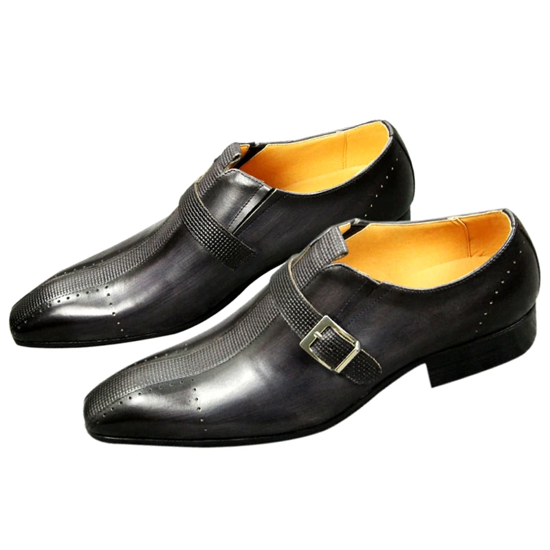 New Men's Genuine Leather Shoes Fashion Buckle Strap Pointed Shoes Classic Formal Oxford Shoes Men Office Dress Wedding Party