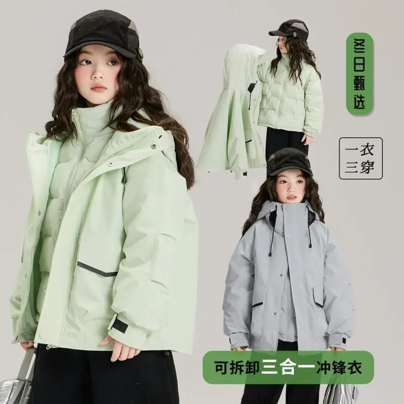 

Kawaii Fashion coat Fashion Childrens Clothing Jacket Boys Girls Jacket Coat 3 In 1 Hooded 2025 Autumn Winter New Kids Outdoor