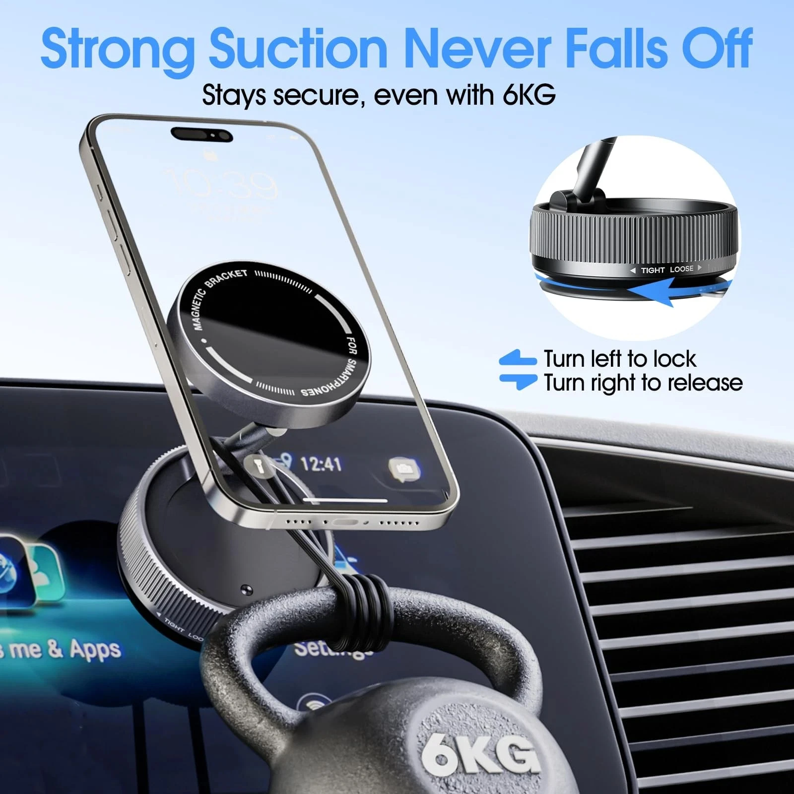 

Magnetic car mount 360 degree rotating phone holder vacuum suction foldable black 6.6x6.6x3.4cm 1x phone holder compatible with