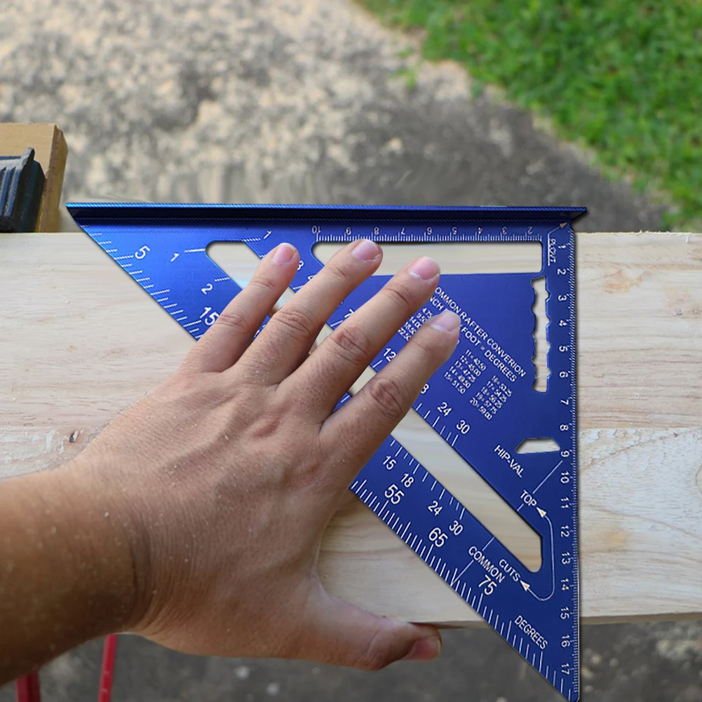 Règle triangulaire de 7 pouces en alliage d'aluminium 90 ° Règle carrée triangulaire pour charpentier, règle d'angle impérial métrique, outils de travail du bois