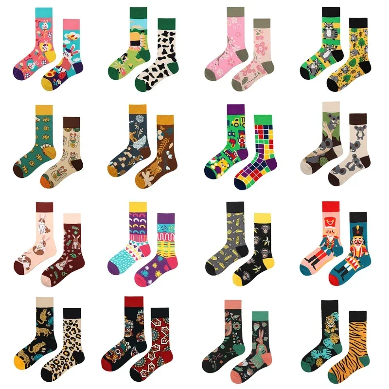

New Asymmetric Couple AB Mandarin Duck Fashion Cartoon Cute Funny Sports Colorful Mid tube Cotton Socks