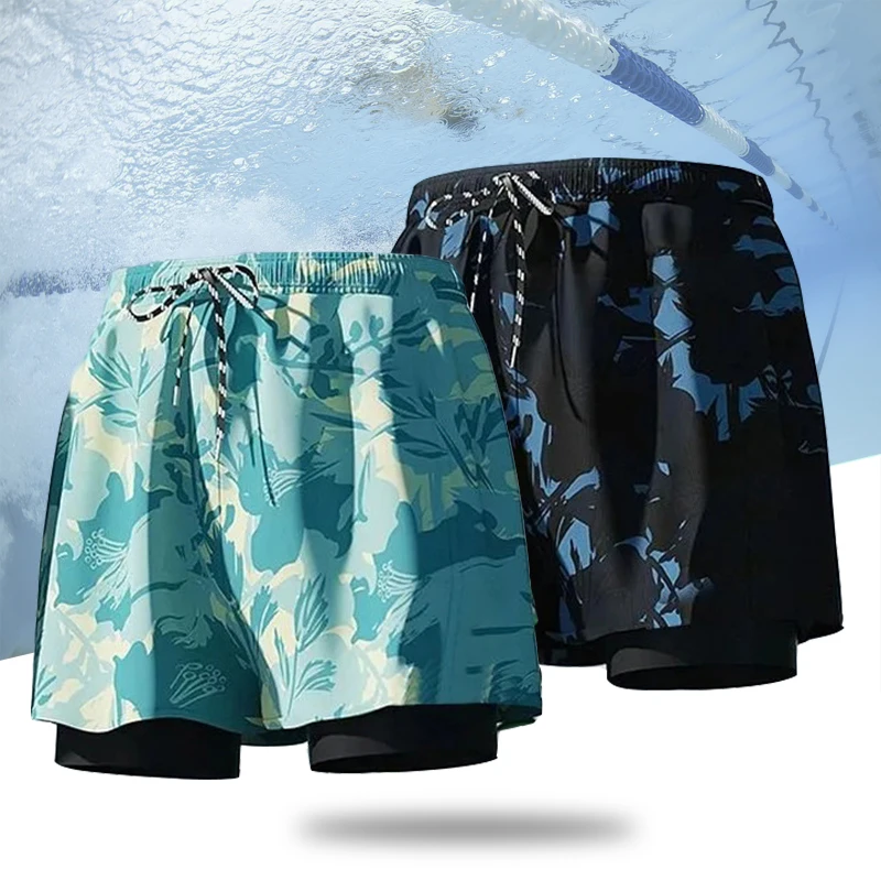 (L-5XL)Swimming Trunks Men Hot Springs Sport Shorts Quick Dry Anti Embarrassment Beach Short Pants Loose Swimsuit