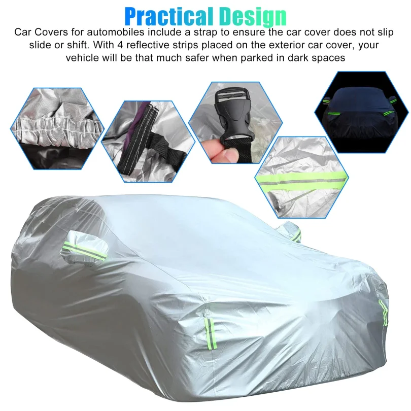 Car Cover Full Waterproof Outdoor All Weather UV Protection 190T 475x180x150cm Sun Rain Snow Dustproof Universal Fit