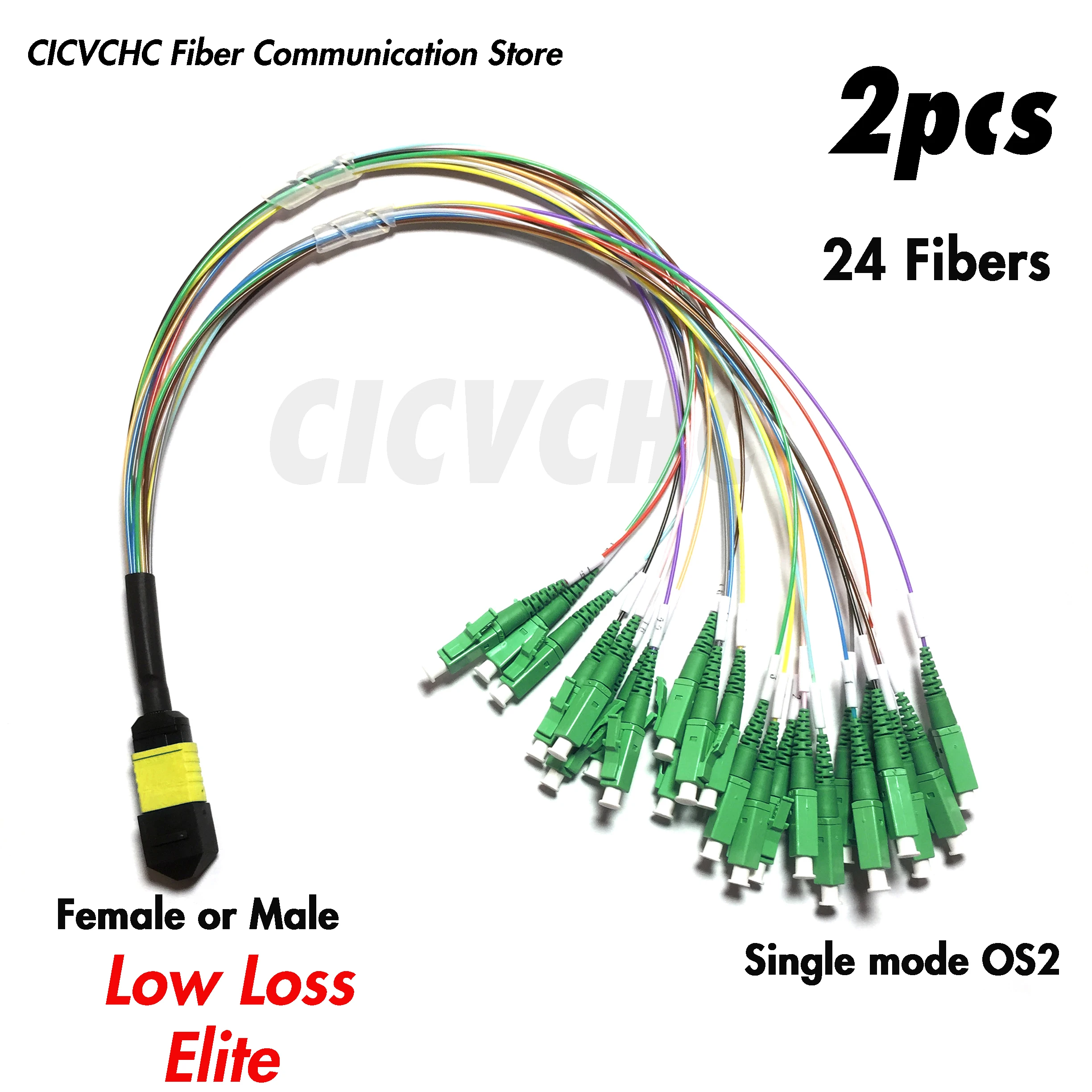 2pcs 24ibers MPO/APC - LC/APC-Harness cable-SM-0.35m 0.9mm colored tube-Elite/Low Loss-Male/Female