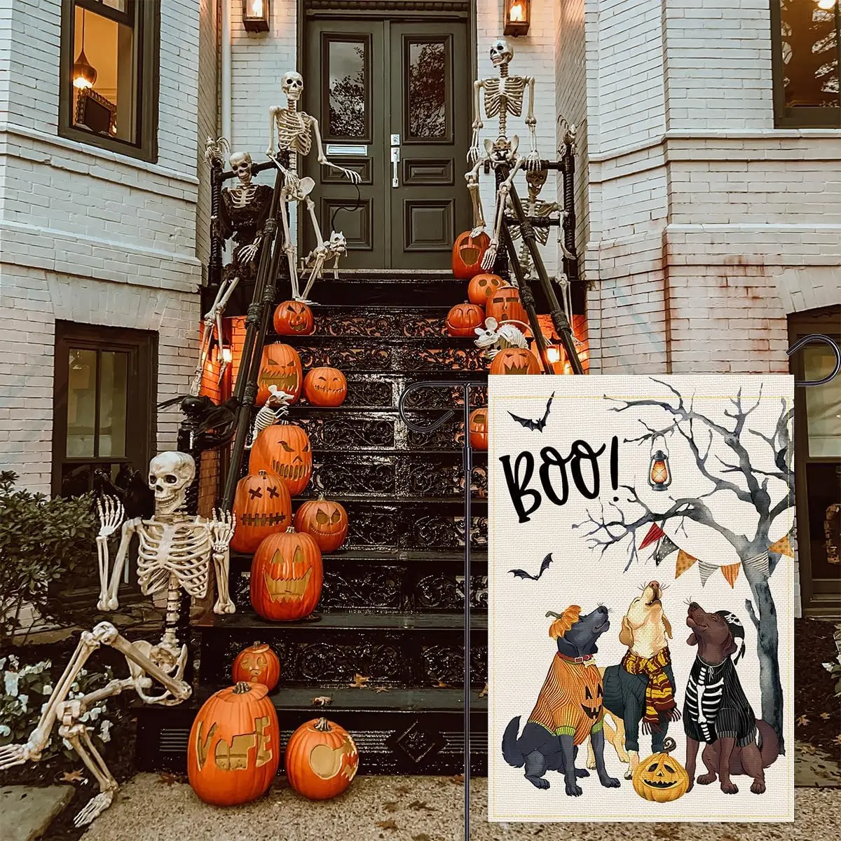 Balgardekor Halloween Boo Garden Flag Dogs Spooky Double Witch Hat Sided Burlap for Outside Farmhouse Decor for Outdoor Holi jjp