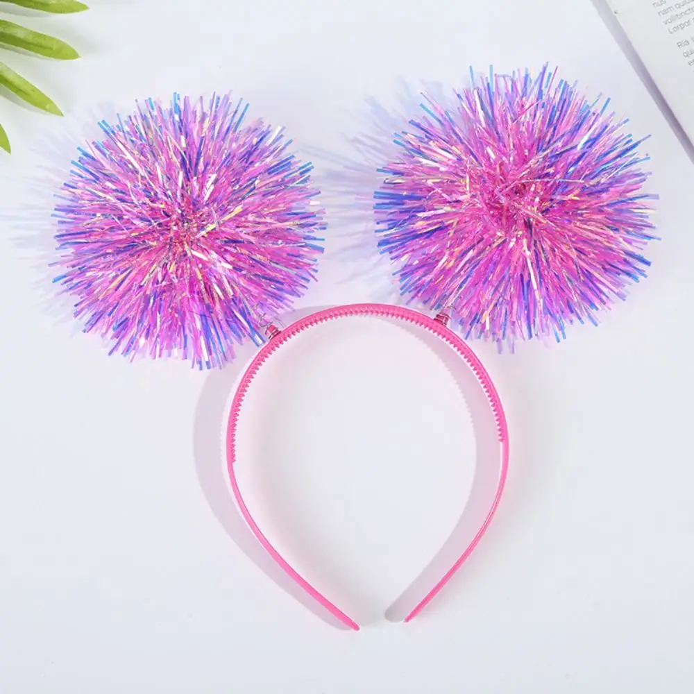 Cute Pom Pom Headband Simple Colorful Bling Tinsel Headband Giltering Party Headband Women Girls Pink