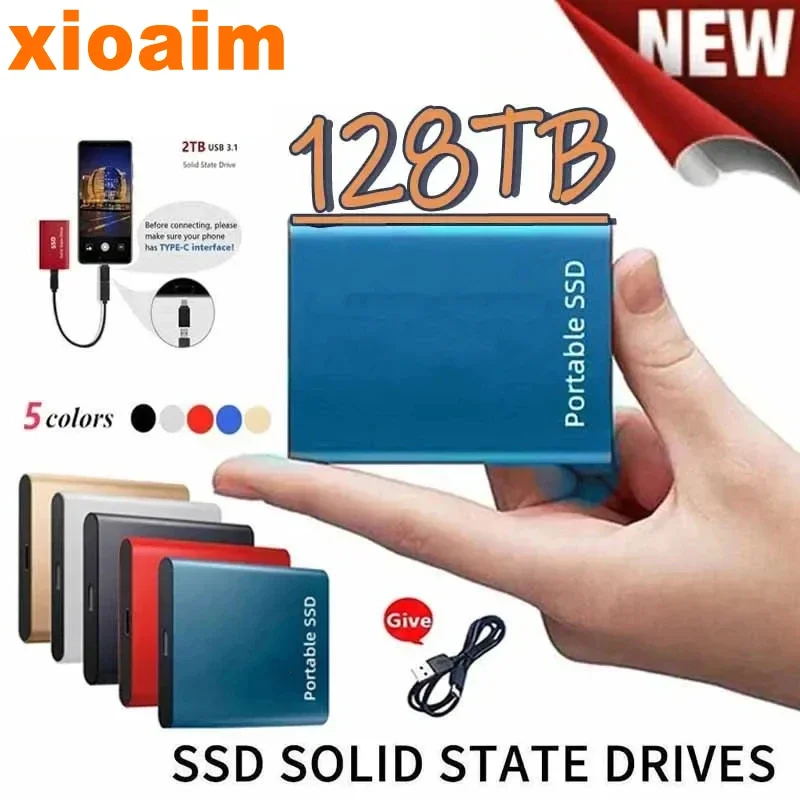 샤오미 SSD 외장 플래시 하드 드라이브, 고속 USB 3.1 SSD 스토리지, 노트북 및 PC용 휴대용 HD 하드 디스크, 4TB, 128TB