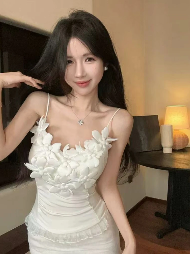 Women's Floral Strap Vest Outerwear Autumn New Style with Chest Pad Holiday Sexy Fishbone Sexy Tube Top Trendy Short Sleeve
