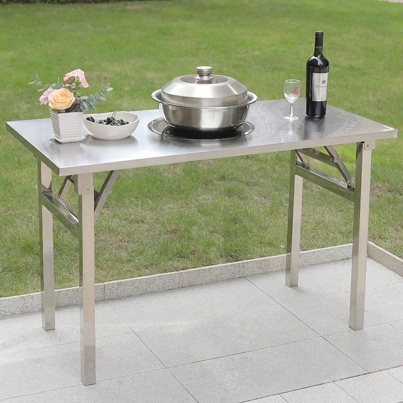 Stainless steel folding table household outdoor stall promotion portable table night market catering simple storage rectangular