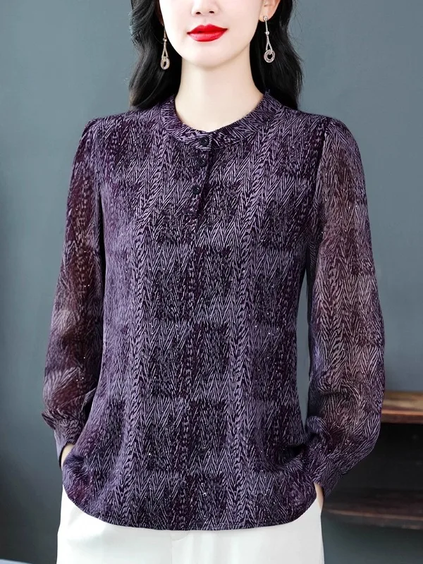 

Elegant Long Sleeve Chiffon Shirt for Women Middle-Aged Fashionable Slimming High-End Spring Autumn New Style Top