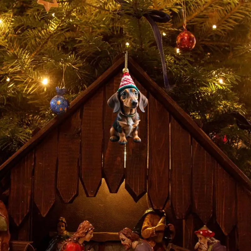 Albero di natale ornamenti appesi bassotto 2D ciondoli a forma di cane per la casa decorazioni a tema cane di natale regali di natale di capodanno