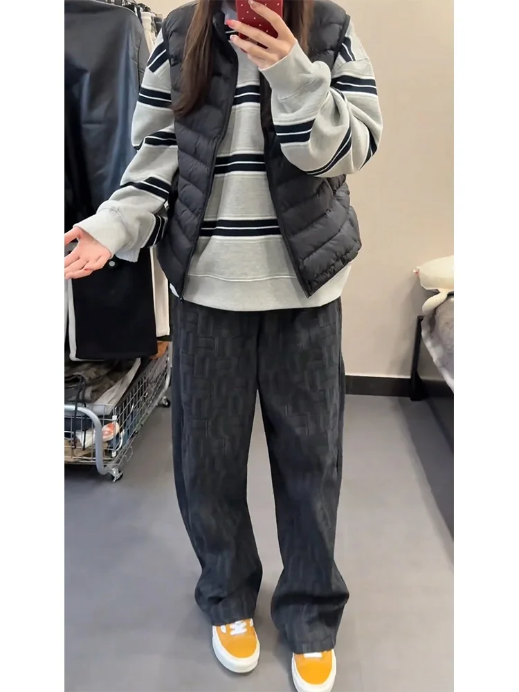 Black Tie Dye Loose Fit Straight Leg Casual Pants Men's American Sporty Drapey Wide Leg Trousers Fashionable Slimming Effect