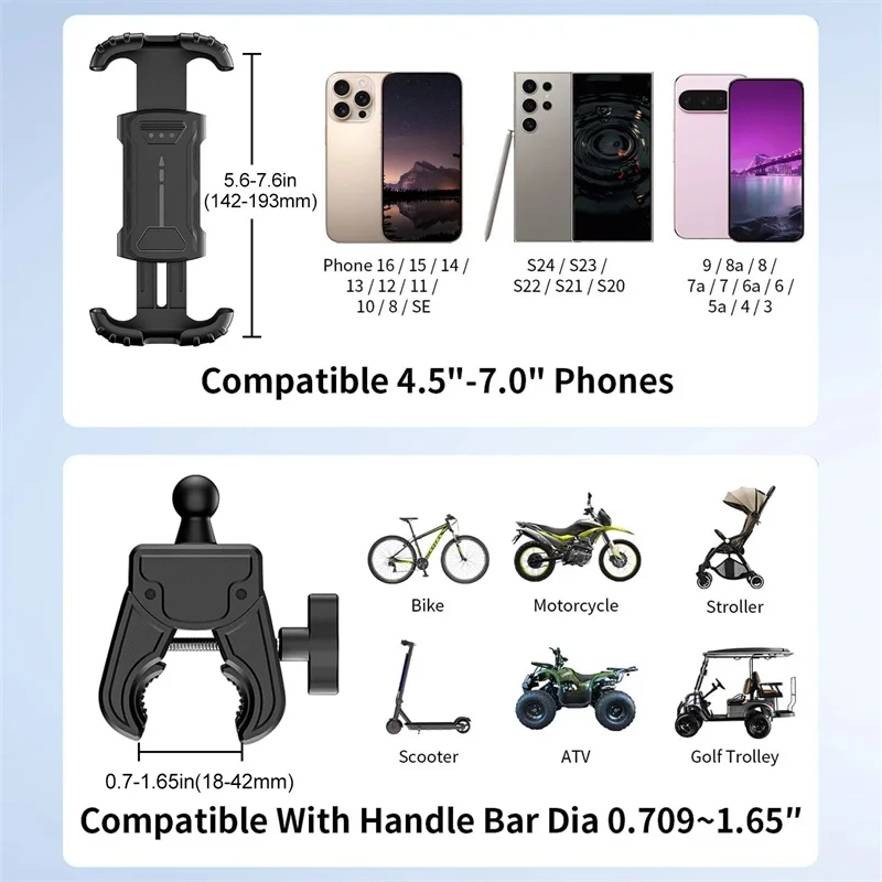 

Motorcycle Bike Handlebar Phone Mount Holder Universal For Phone Galaxy S/Note Series 360 Rotation Waterproof