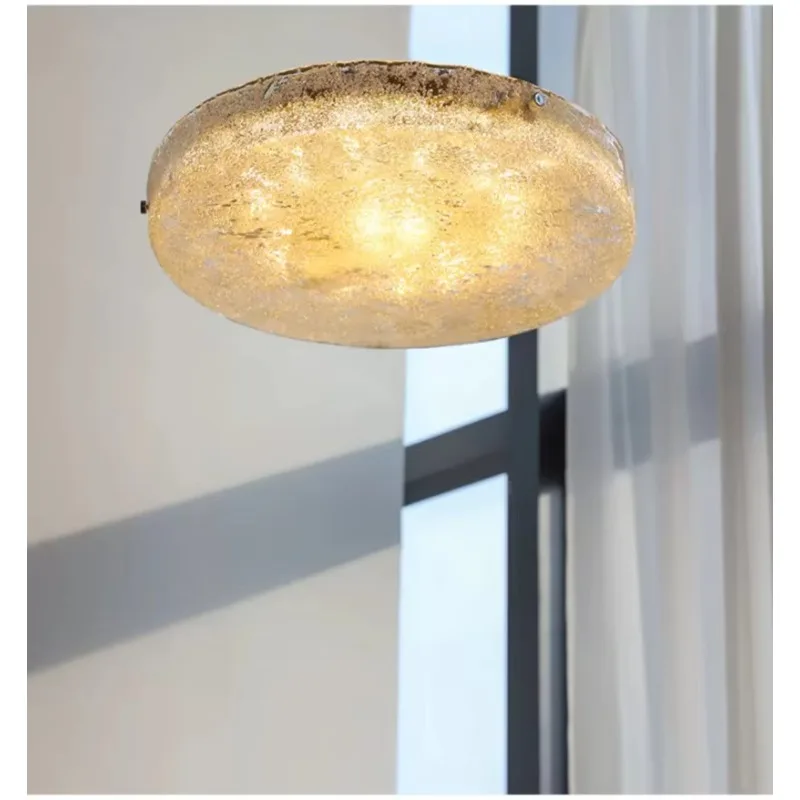 French Luxury Iron & Glass LED Flush Mount Ceiling Light with Smart Voice Control 50cm Dia Full Spectrum Colors for Bedroom Home