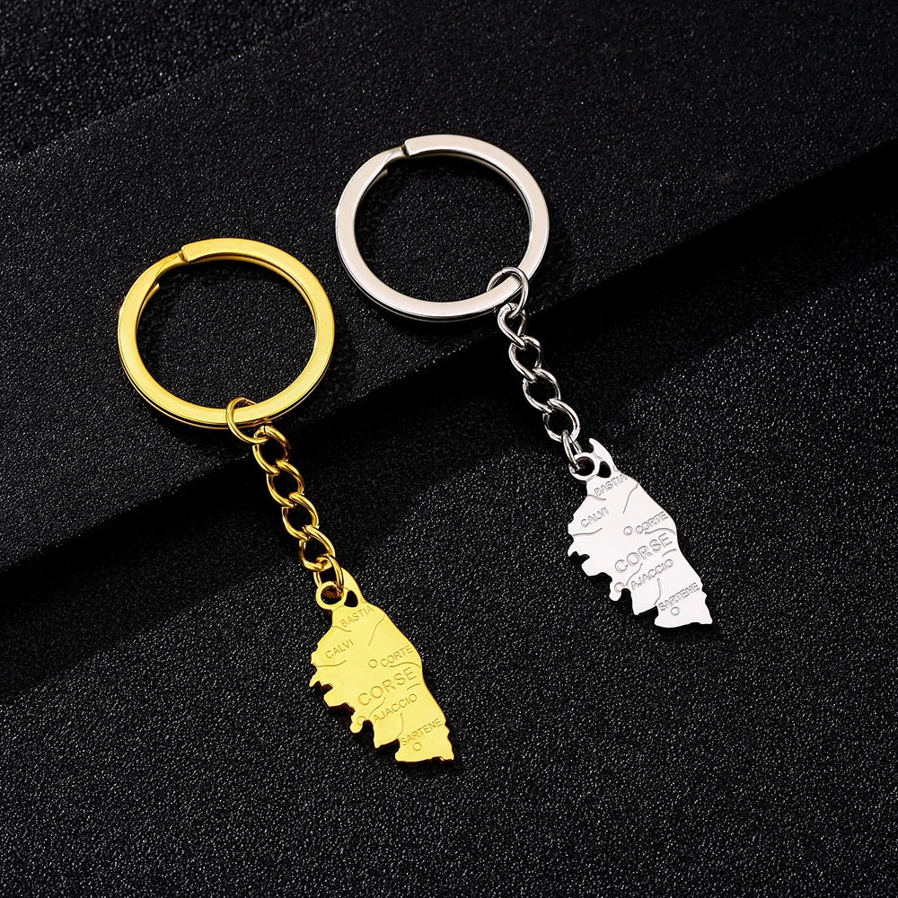 2025 Hot Sale! Stainless Steel Corsica France Map Pendant Keychain Patriotic National Style Jewelry Accessory