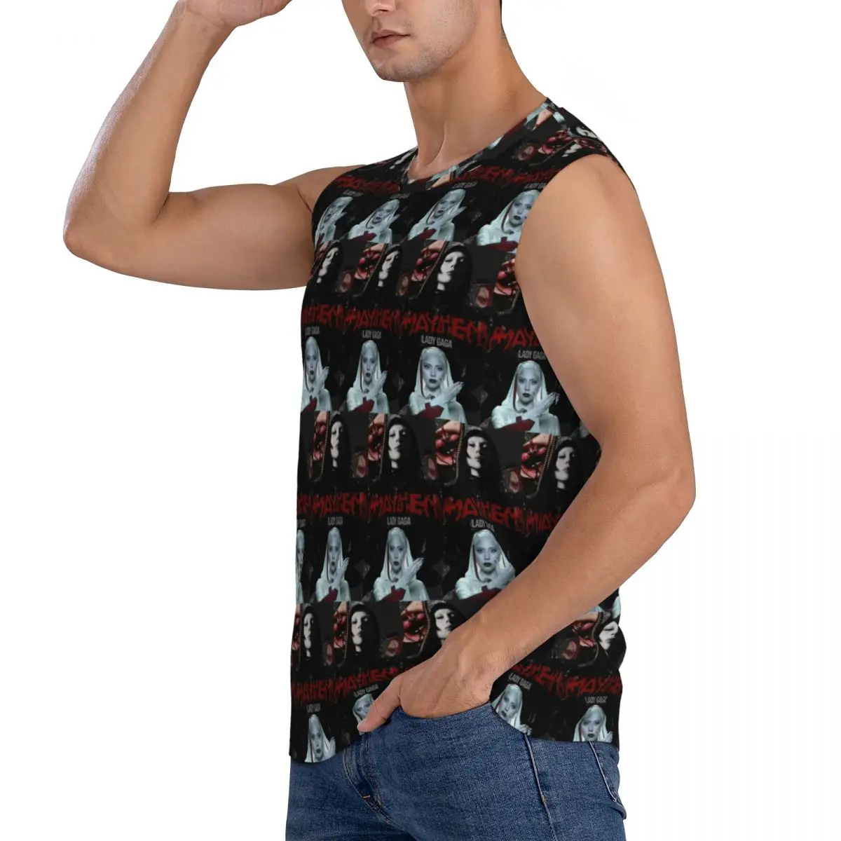 Lady Gaga Mayhem Album Men Sleeveless Tank Tops Quick Dry Breathable Gym Fitness Running Summer Casual Sport Vest