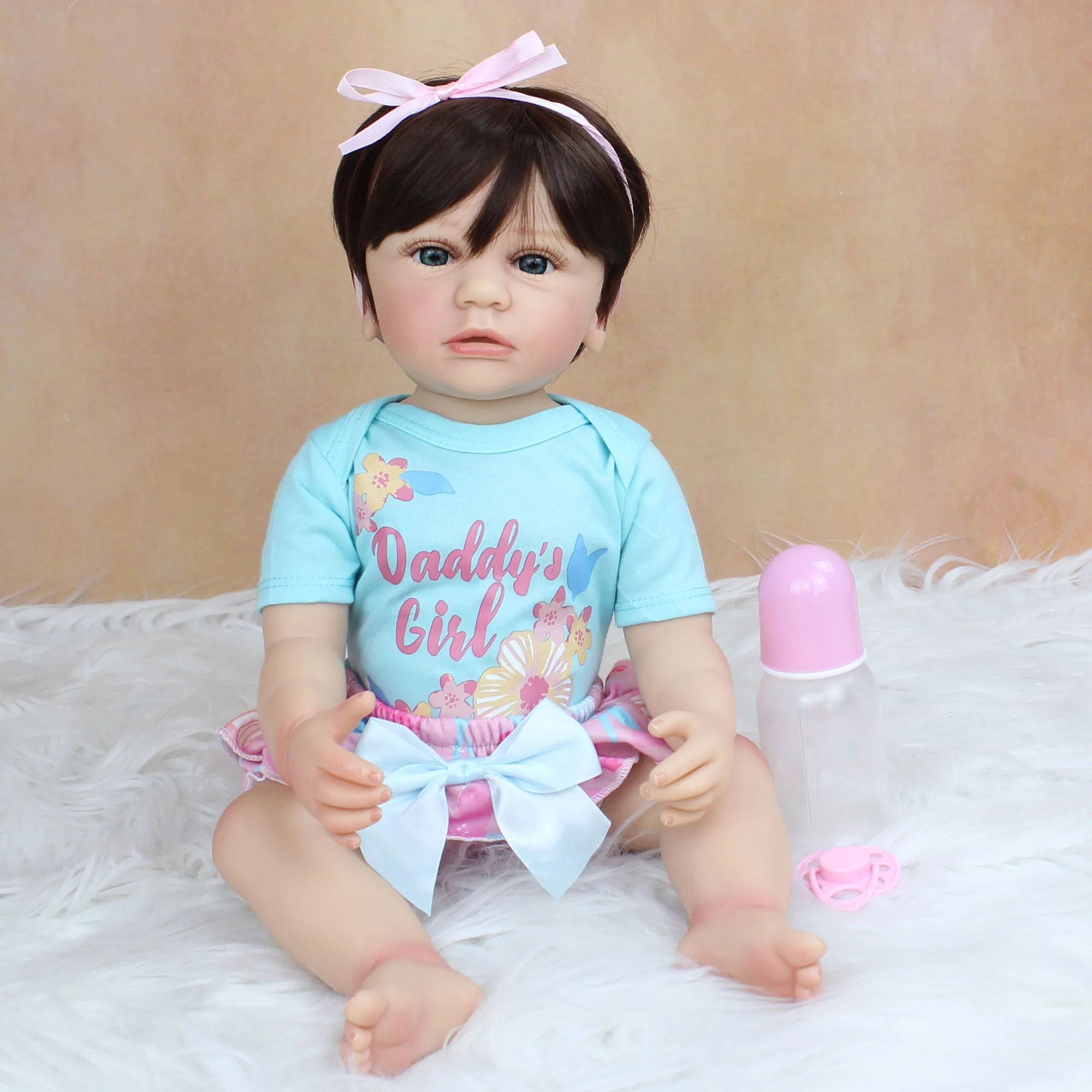 

55 CM Full Silicone Body Reborn Baby Girl Doll Toy Soft Vinyl Princess Toddler Classic Dress Up Boneca Birthday Gift Present