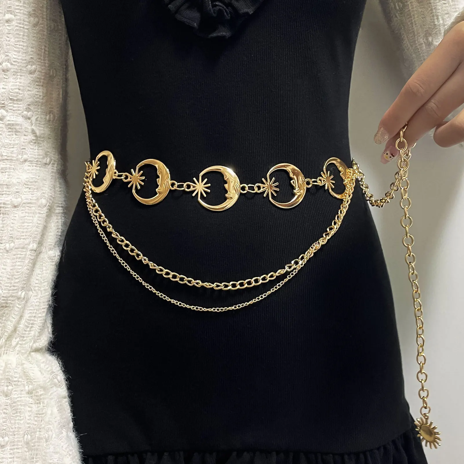 Punk Hip Hop Style All-match Waist Chain Sun Vintage Metal Womans Belt For Dress Vintage High Waist Chain Belt for Women