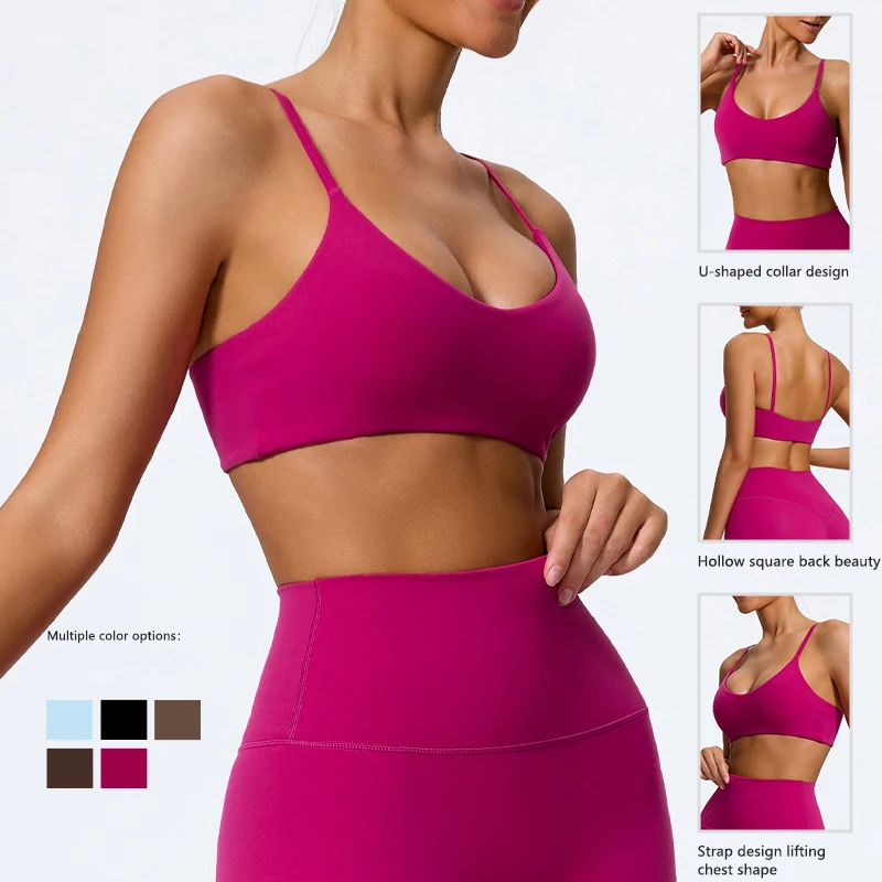 Ctenkevet Summer New Women U-shaped Chest Bandeau Sports Bra Female Gym Workout Yoga Underwear Fitness Backless Crop Top Women
