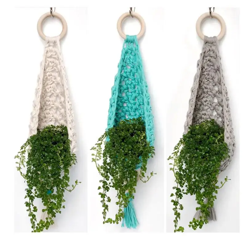 Multicolor Macrame Air Plant Holder Boho Style Cotton Hand Weaving Hanging Planter Net Bag For Home Decor Interior Decoration