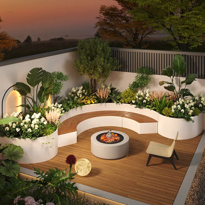 Stainless steel flower box, bench card seat combination balcony, terrace flower slot planting box