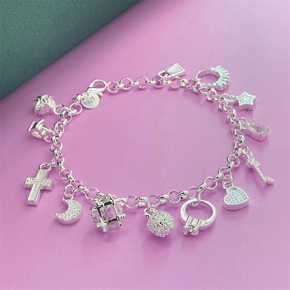 عرض خاص سوار سلسلة مفاتيح على شكل قلب من الفضة الإسترليني عيار 925 على شكل قلب من الزركون للنساء مجوهرات متعددة الاستخدامات وإكسسوارات الزفاف #2