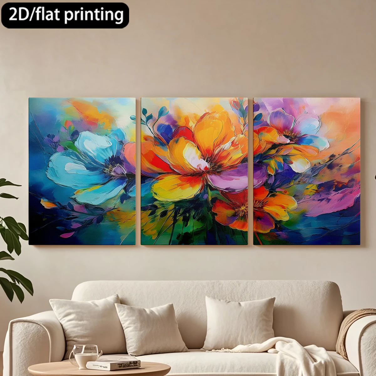 

Декоративная картина на холсте в деревянной раме (3 шт.). Яркая картина с цветами, наполненная красками. Украшение для коридора и спальни.