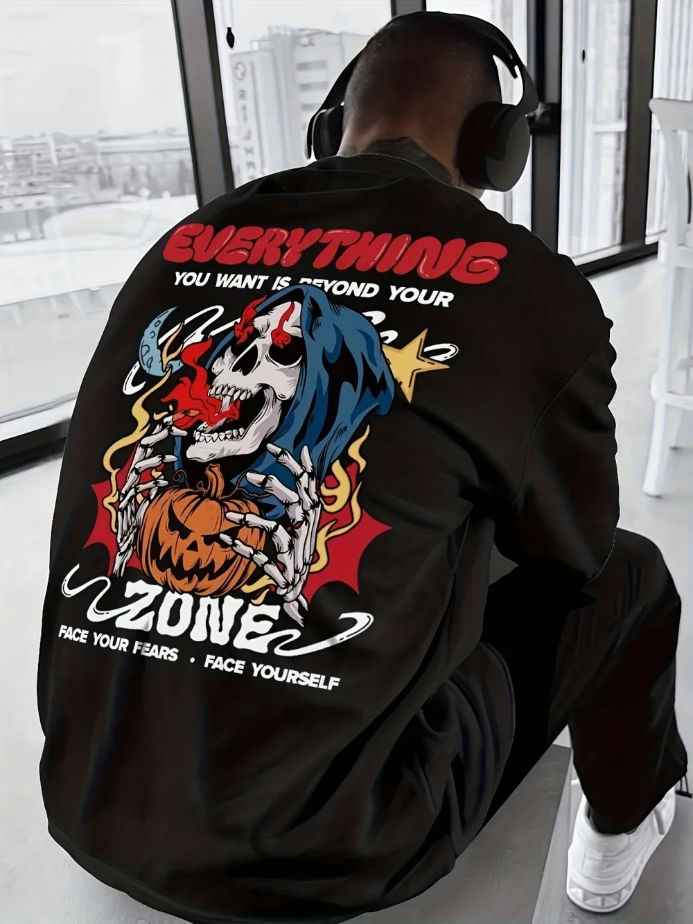American men's summer skeleton basketball letter print micro elastic breathable round neck T-shirt outdoor street top