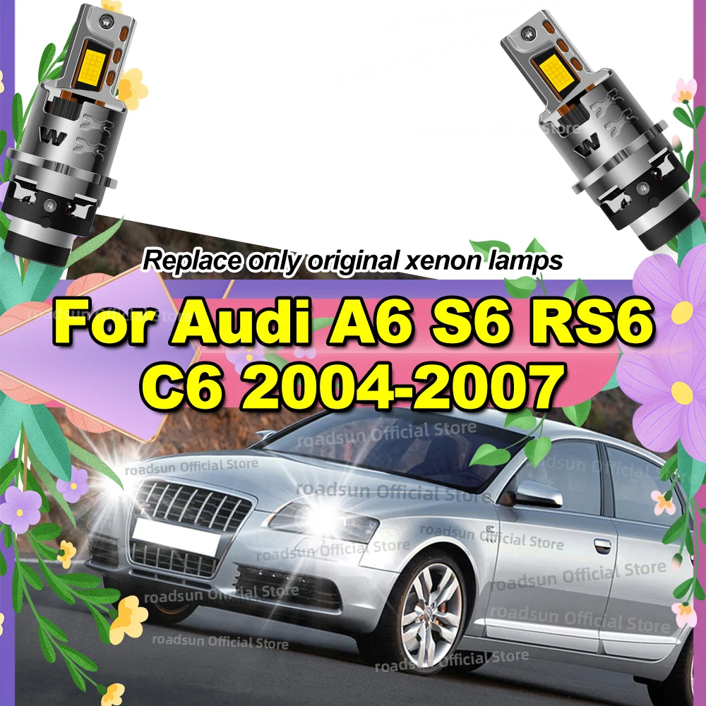 

2PCS LED Headlight HID Canbus Xenon Bulb 1:1 Plug & Play Light 6000K For Audi A6 S6 RS6 C6 2004 2005 2006 2007