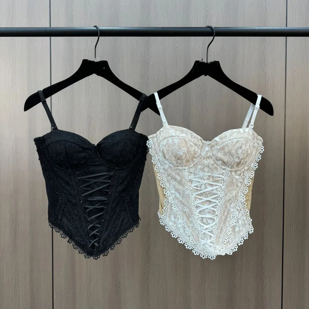 

Spicy Girl Style Hollow Lace Camisole Slim Fit Sleeveless Lace Corset Sweet Streetwear Suspender Vest Travel