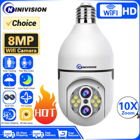 10X PTZ Zoom 4K 8MP Wifi E27 Bulb Security Baby Monitor Wireless Automatic Human Tracking Dual Lens Light Surveillance Cameras