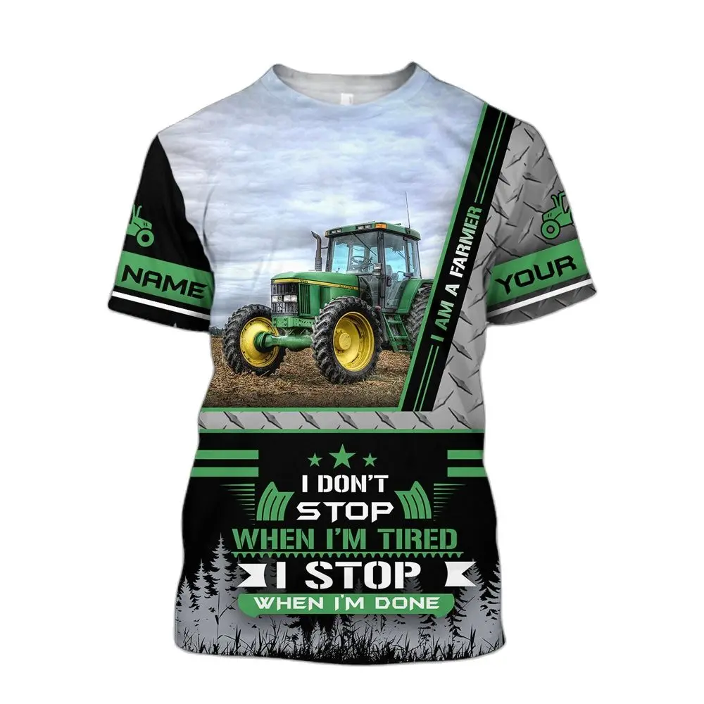 3D HD Digital Tractor Print Men\'s T-shirt Summer Trend Uniform Fashion Harajuku Oversized Casual O-collar Outdoor Work Clothing