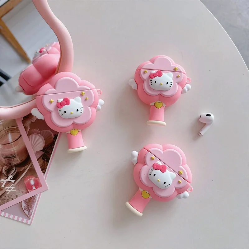 3D น่ารัก Sanrio Hello Kitty Magic wand หูฟังสําหรับ Airpods 1 2 3 4 Pro 2 ชุดหูฟังไร้สายบลูทูธป้องกันนุ่ม