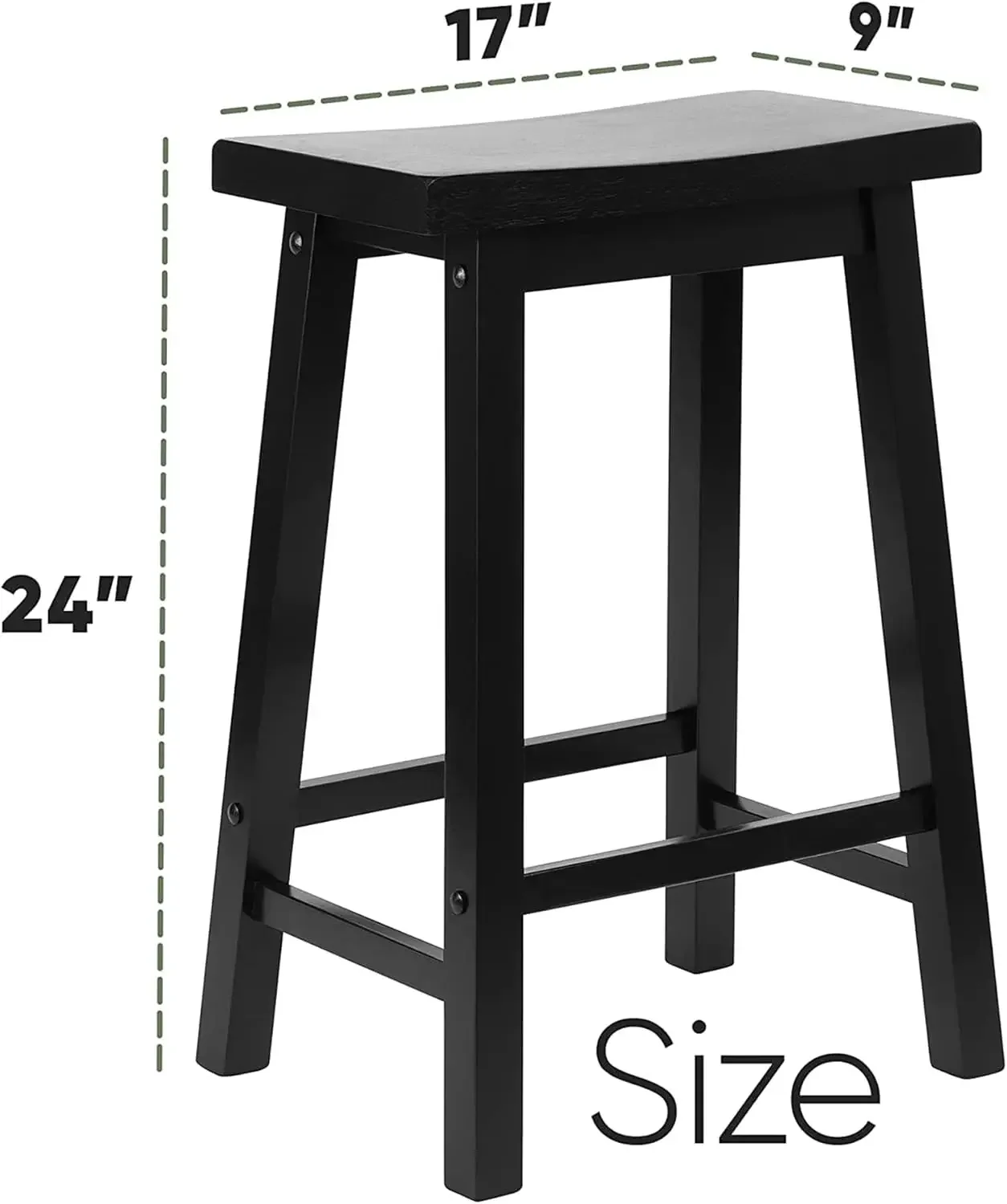 Classic Saddle-Seat 24'' Tall Kitchen Counter Stool for Homes, Dining Spaces, and Bars with Backless Seat, 4 Square Legs