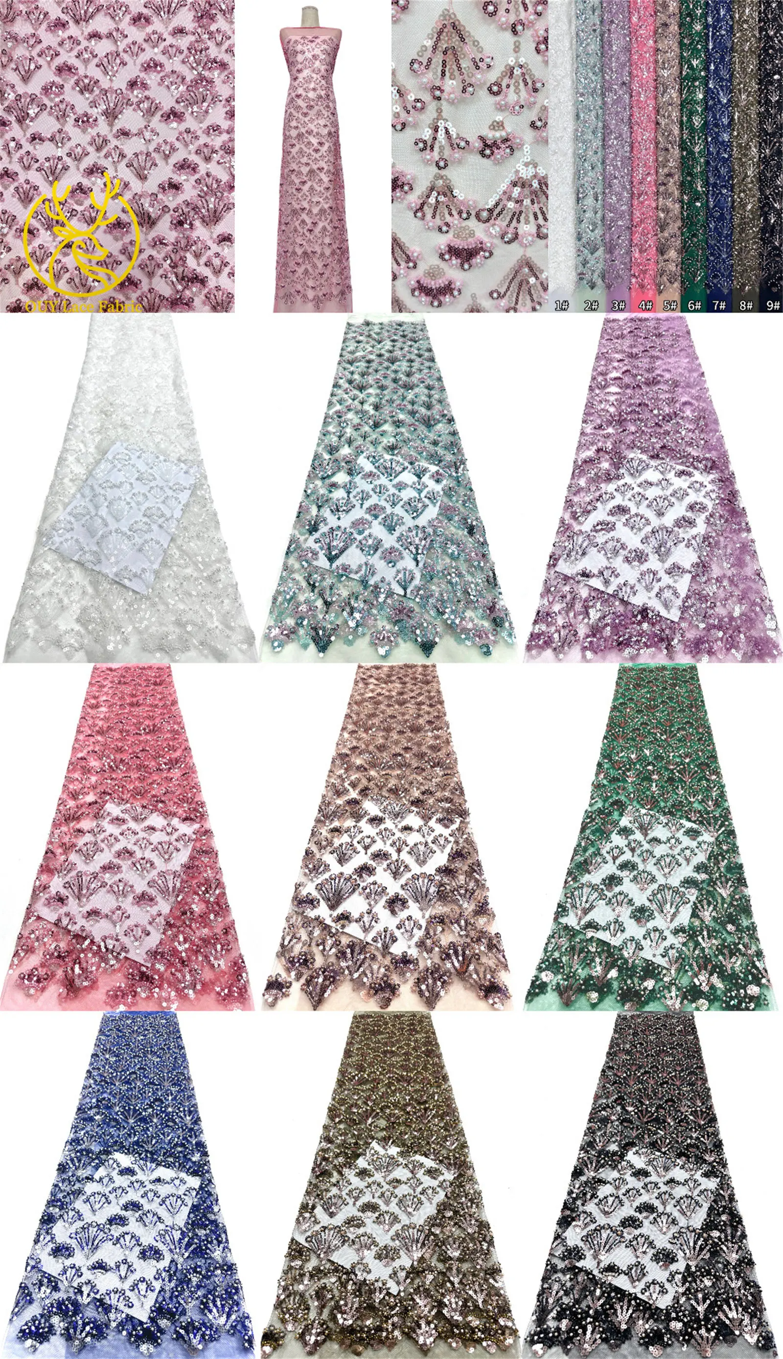 Luxuriöser französischer Perlen-Pailletten-Spitzenstoff 5 Yards Premium Hochzeitsstoff Nigerianischer Bräutigam Bestickter Tüll-Spitzenstoff für Brautkleider – Detail 3