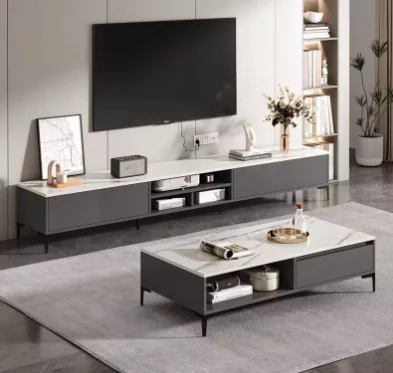 Soporte de TV de cristal cuadrado blanco moderno y mesa de centro, gran oferta, muebles para el hogar, Panel de sala de estar, precio de fábrica de estilo de madera