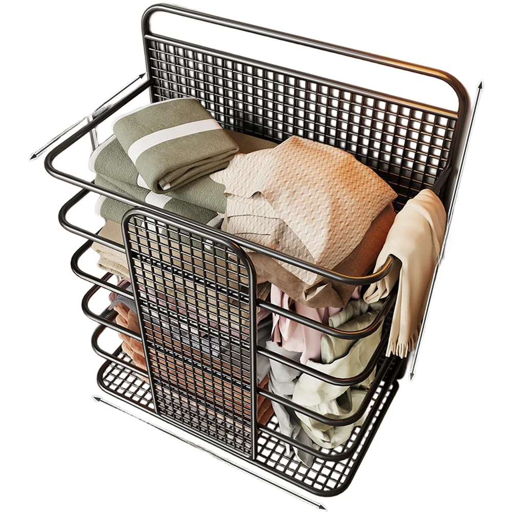 Spacious Wall Mounted Laundry Hamper Built with Strong Iron Frame for Bathroom Use and Optimized Floor Space Management