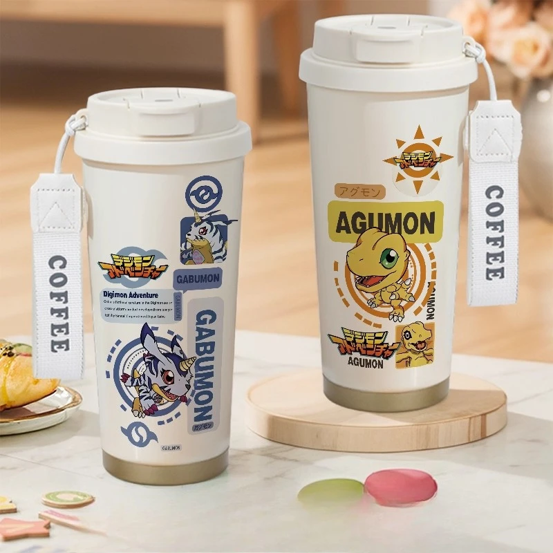 Digimon Adventure Gabumon Agumon Greymon personalità creativa cartone animato stampato doppia tazza termica in acciaio inossidabile.