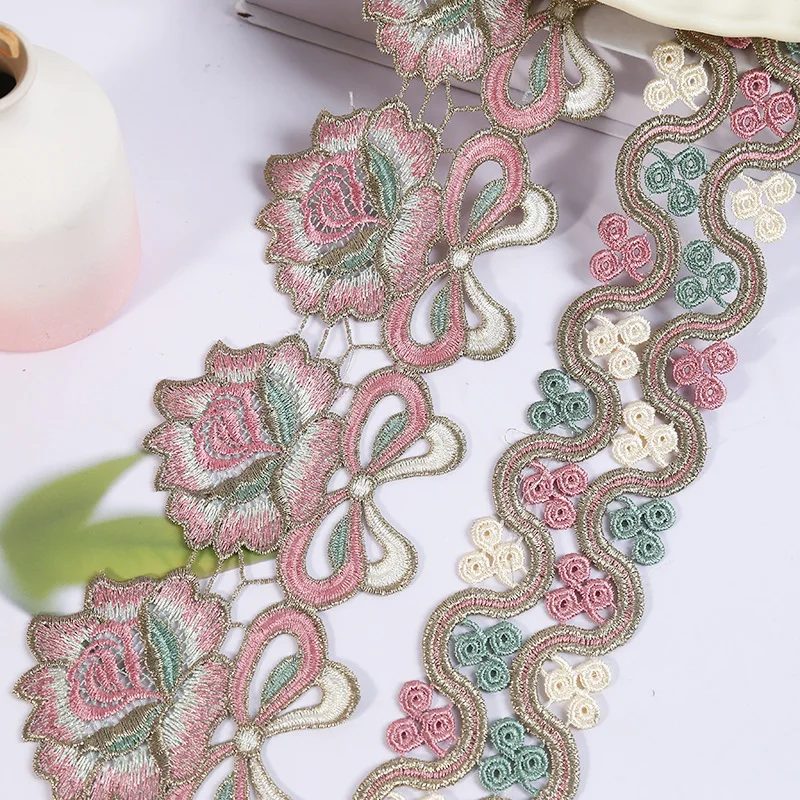 

15 ярдов изысканная водорастворимая вышитая кружевная отделка разноцветная золотая нить с блестками аксессуар лента