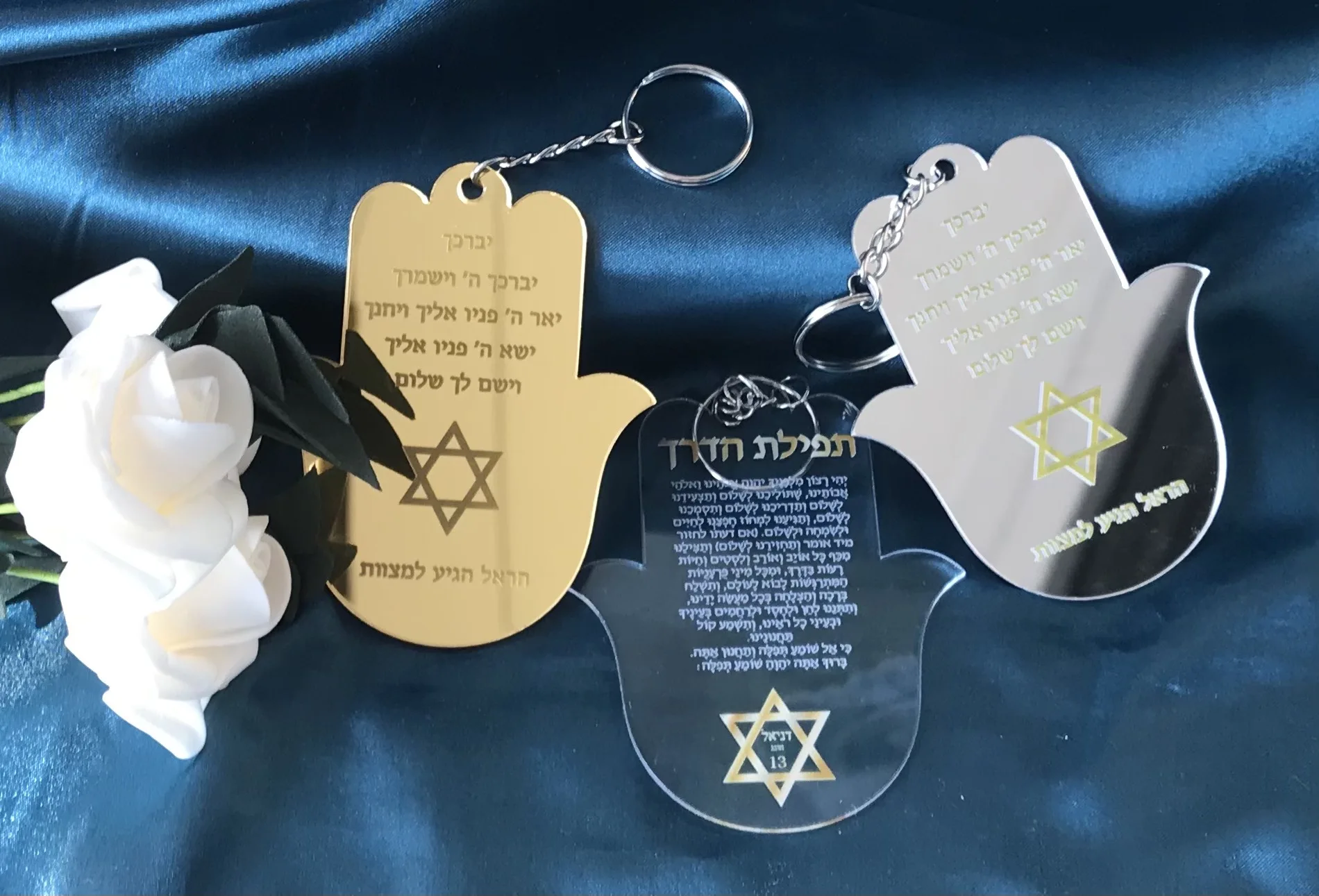 Personalised Acrylic Handicraft Decoration,Hebrew Hamsa Cards,Fatima Hand Making, DIY Gold and Silver Mirror, Bar mitzvah, 10Pcs