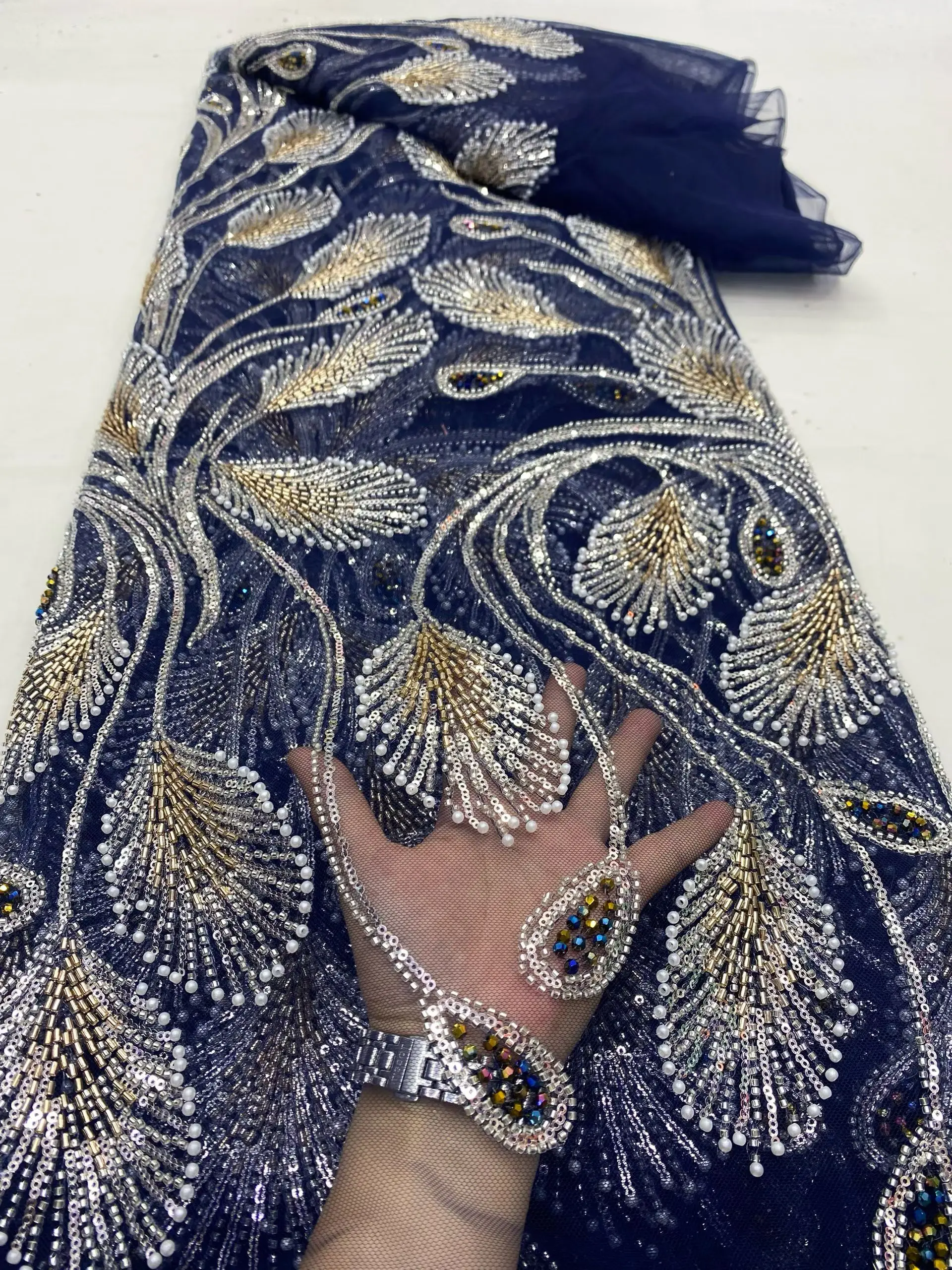 

Новейшая темно-зеленая роскошная африканская кружевная ткань с тяжелыми бусинами и блестками, 2026, высококачественная французская кружевная ткань с бисером для вечеринки KDP26108