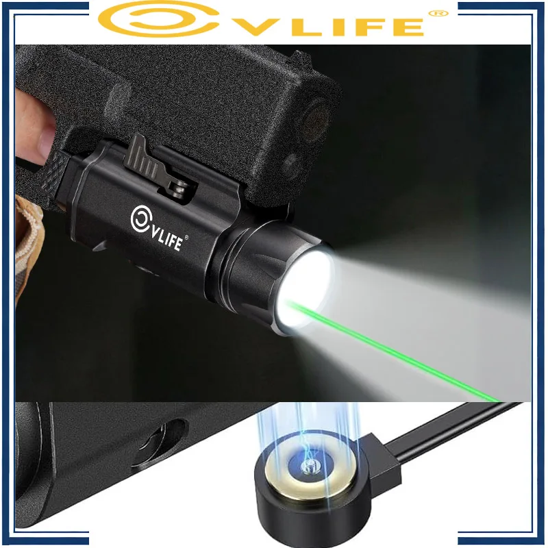 

CVLIFE 1500 Lumens Tactical Flashlight Laser Combo Picatinny Rail Green Laser Pistol Light Magnetic Rechargeable Strobe Mode