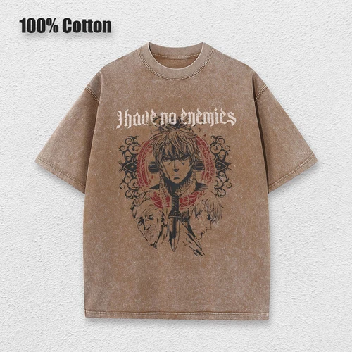 Camiseta lavada con estampado de Anime Vinland Saga para hombre, camisetas 100% de algodón Retro Harajuku Vintage Y2k Hip Pop Street Style, camisetas de verano Unisex