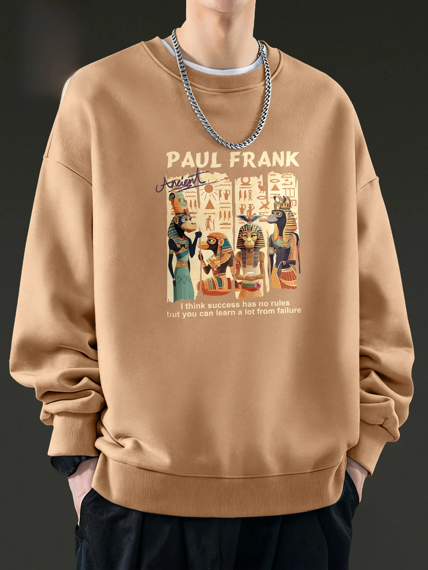 

Мужской свободный свитшот из замши кофейного цвета в американском ретро-стиле, весна 2026, повседневный, комфортный, с длинными рукавами, круглым вырезом...