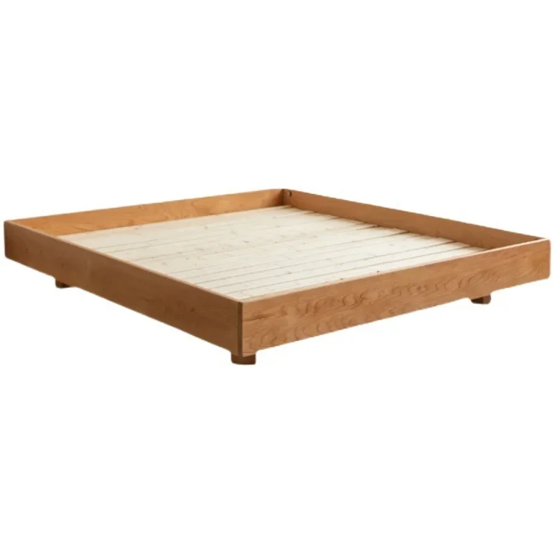 

Modern simple all solid wood, tatami double bed cherry wood, Japanese suspension bed short