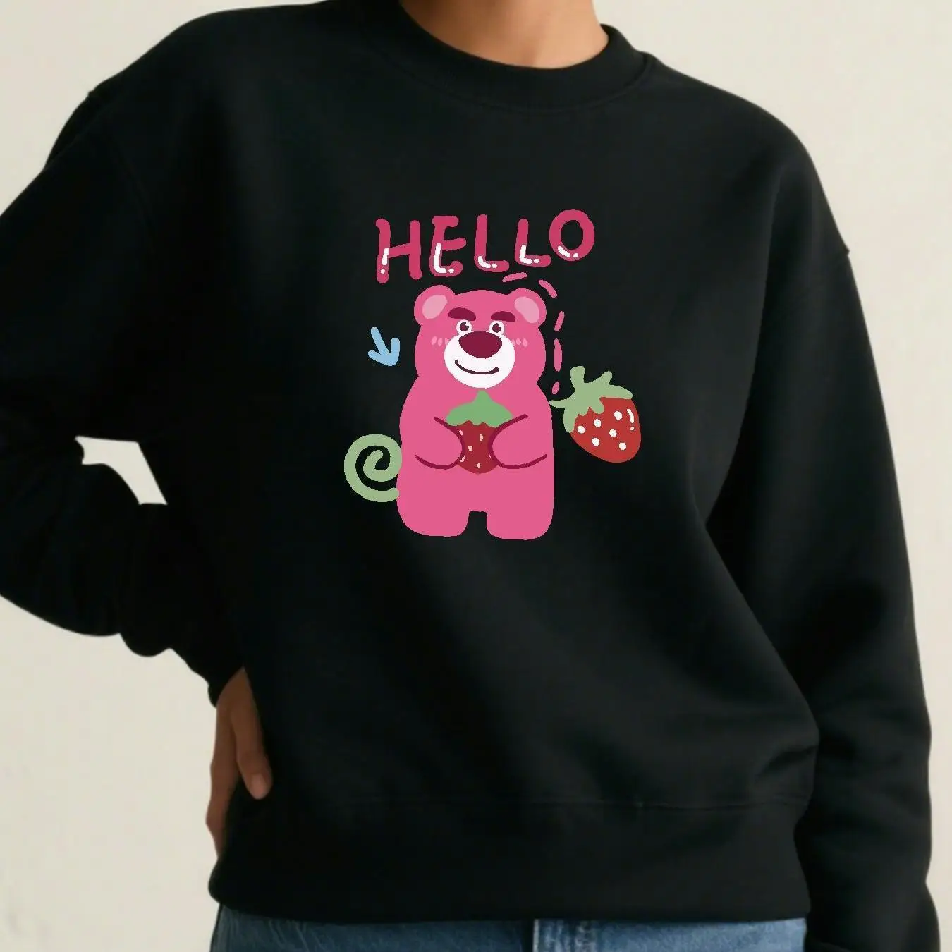 

Пуловер Disney Lotso, модный свитер большого размера унисекс с круглым вырезом, осенне-зимний флисовый повседневный уличный свитер