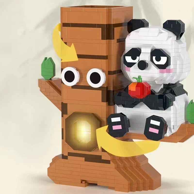 Bloques creativos de Panda para niños, soporte para bolígrafos, modelo de bloques de construcción DIY, Panda chino, árbol, diamante, Micro bloques, juguete educativo para niños, regalo