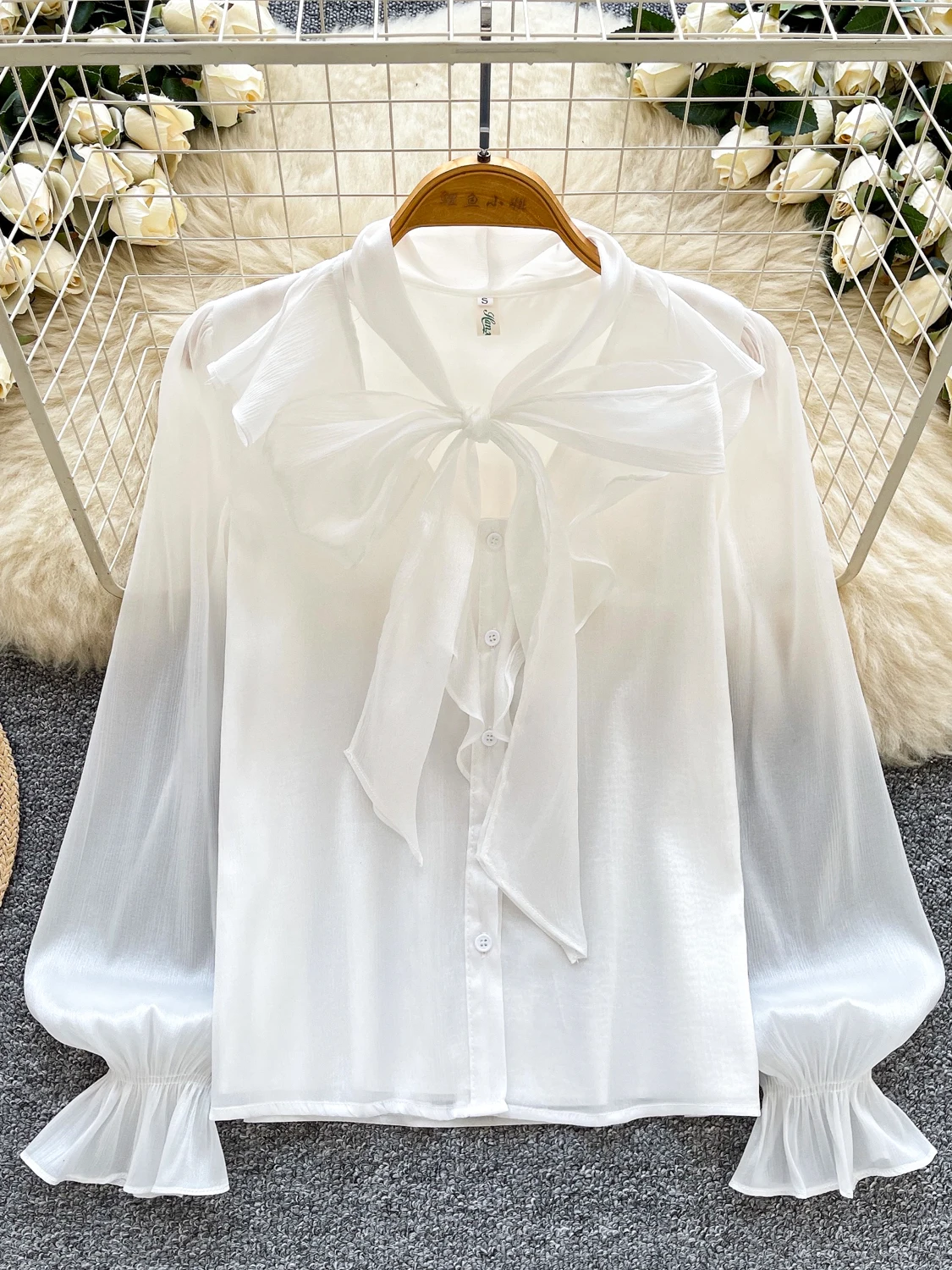 

Женская свободная блузка с длинным рукавом и узлом, дышащая, из полиэстера, в корейском стиле