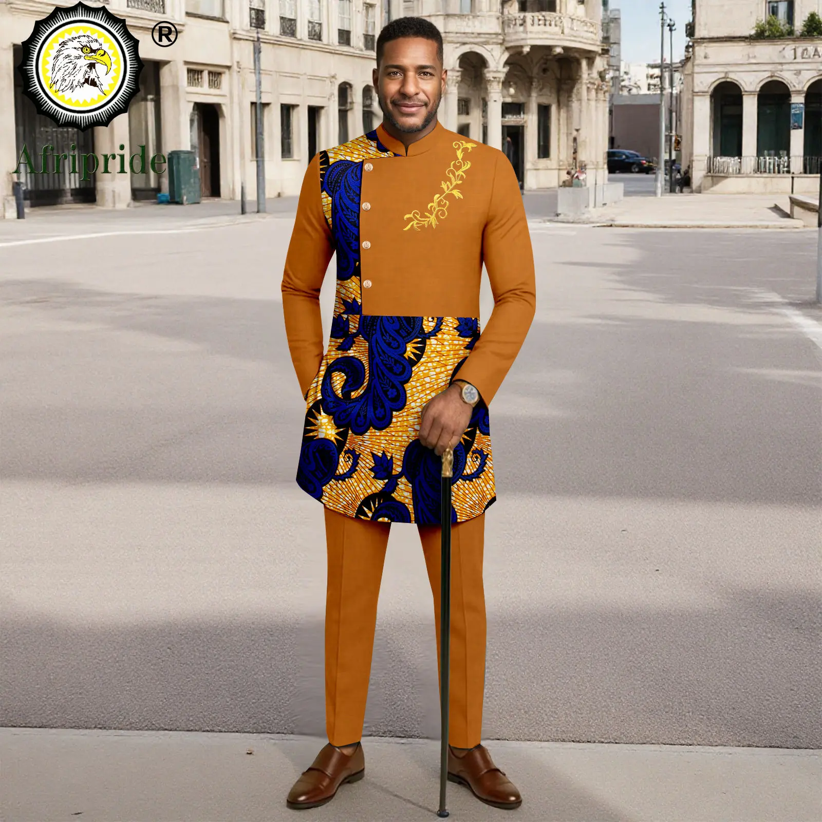 Men`s Bussiness Suit Plus Size Embroidery Single Breasted Print Shirts and Pants Set African Clothes Wedding Outfits 2516095